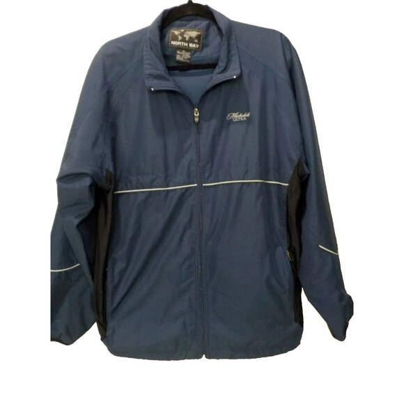 North Bay Full Zip Michelob Ultra Rain Windbreaker Embroidered Dark Blue/Black - Picture 1 of 6